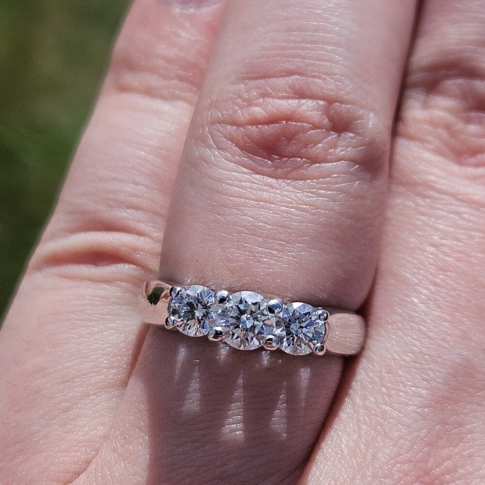 14K White Gold 3 Stone .89TCW Diamond Trinity Engagement Wedding Ring Size 7